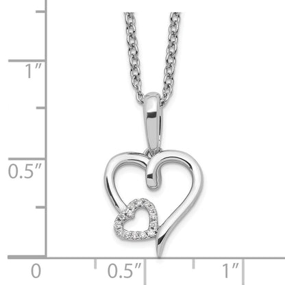 White Ice Sterling Silver Rhodium-plated 18 Inch Diamond Hearts Necklace with 2 Inch Extender