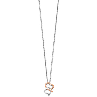 White Ice Sterling Silver Rhodium-plated Rose-tone 18 Inch Diamond Hearts Necklace with 2 Inch Extender