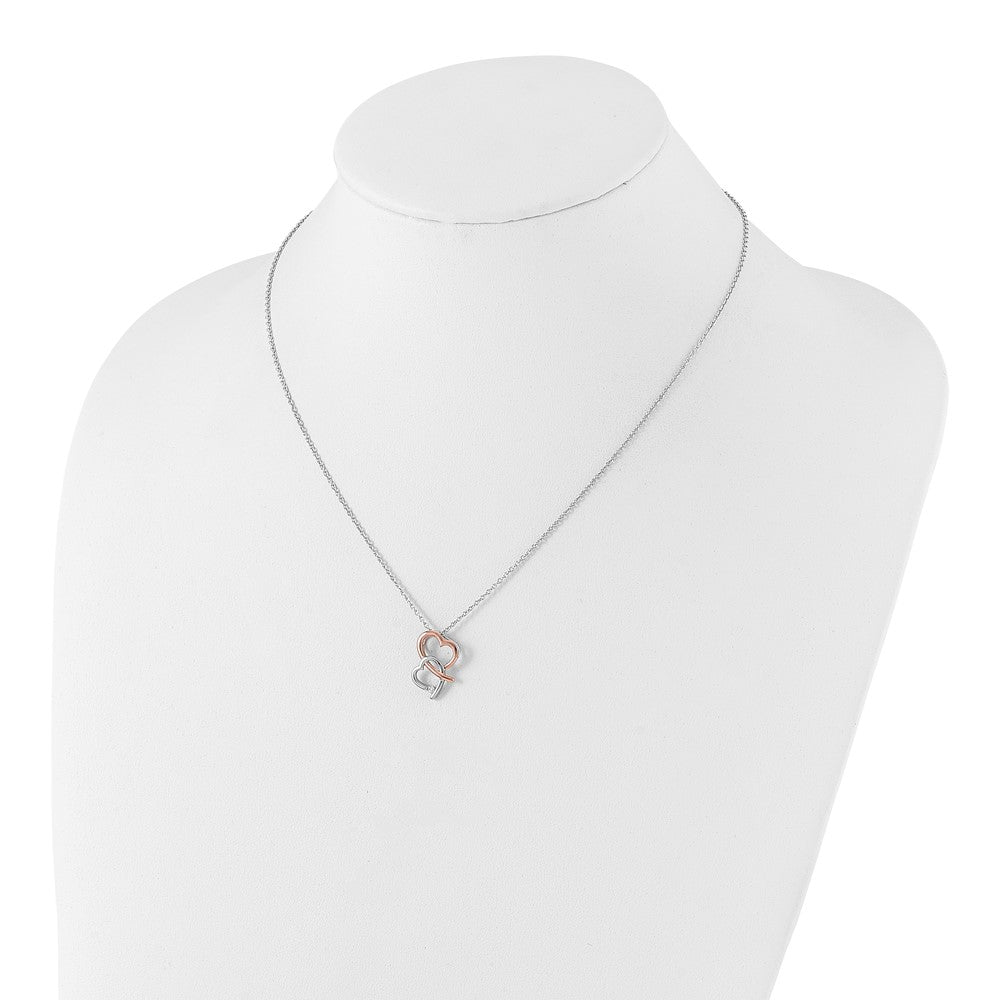 White Ice Sterling Silver Rhodium-plated Rose-tone 18 Inch Diamond Hearts Necklace with 2 Inch Extender