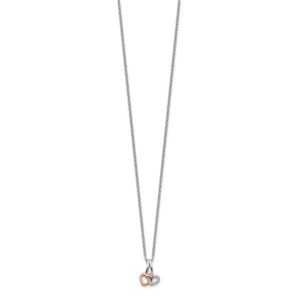 White Ice Sterling Silver Rhodium-plated Rose-tone 18 Inch Diamond Hearts Necklace with 2 Inch Extender