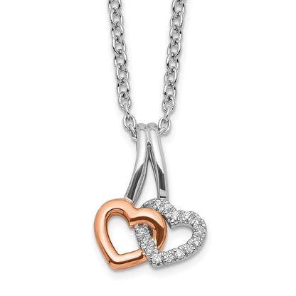 White Ice Sterling Silver Rhodium-plated Rose-tone 18 Inch Diamond Hearts Necklace with 2 Inch Extender