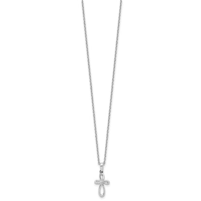 White Ice Sterling Silver Rhodium-plated 18 inch Fancy Diamond Cross Necklace plus 2 inch Extender