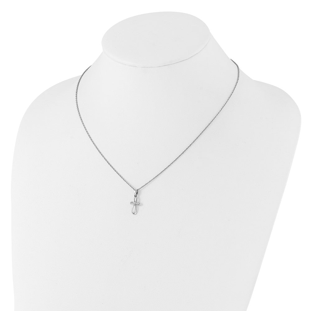 White Ice Sterling Silver Rhodium-plated 18 inch Fancy Diamond Cross Necklace plus 2 inch Extender