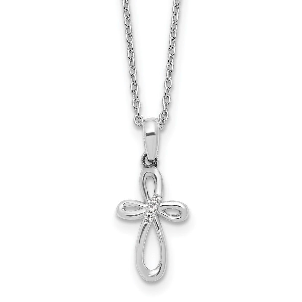 White Ice Sterling Silver Rhodium-plated 18 inch Fancy Diamond Cross Necklace plus 2 inch Extender