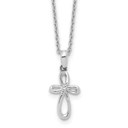 White Ice Sterling Silver Rhodium-plated 18 inch Fancy Diamond Cross Necklace plus 2 inch Extender