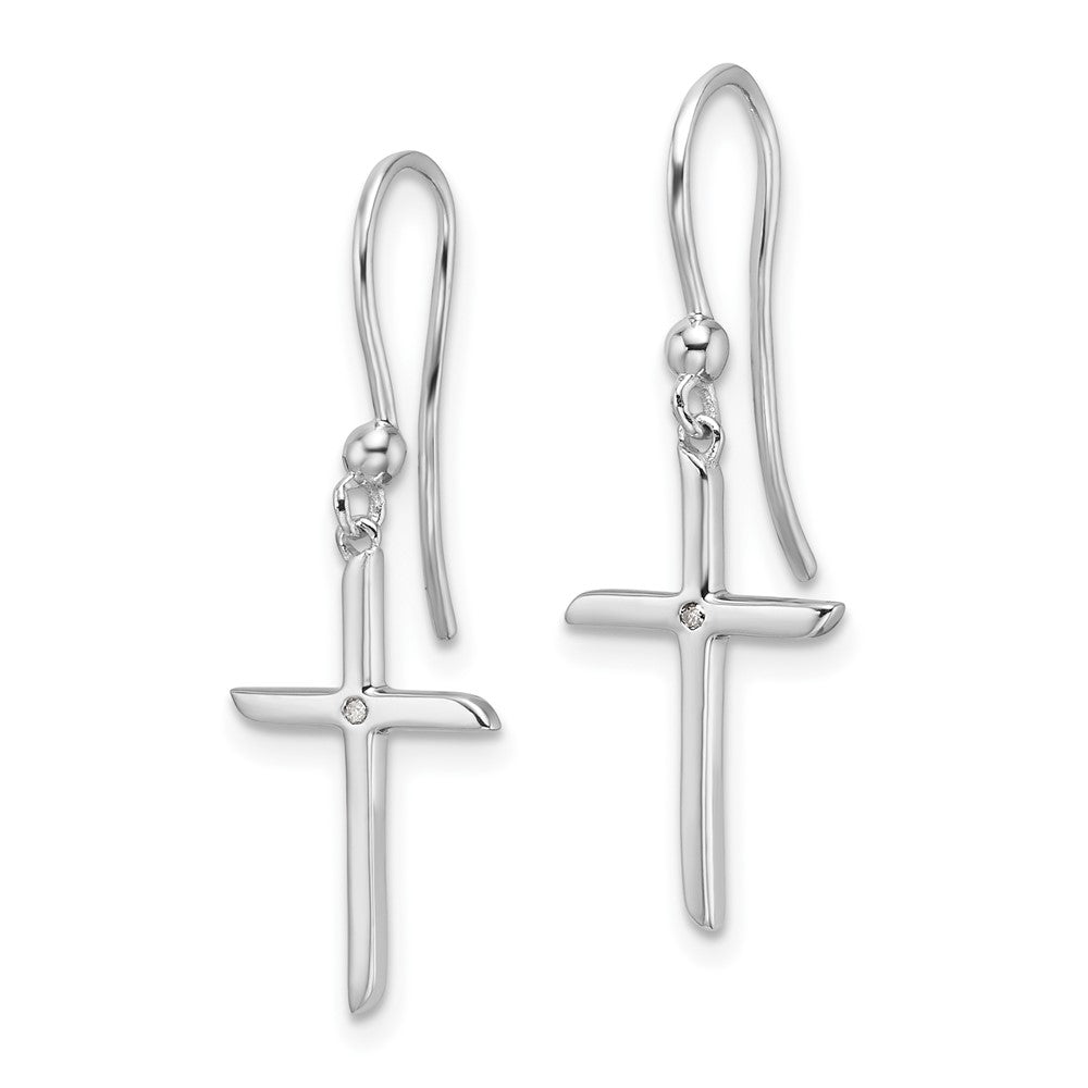 White Ice Sterling Silver Rhodium-plated Diamond Cross Shepherds Hook Dangle Earrings