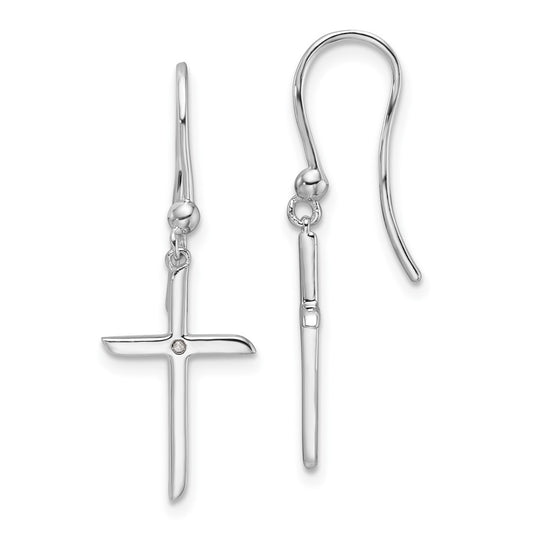 White Ice Sterling Silver Rhodium-plated Diamond Cross Shepherds Hook Dangle Earrings