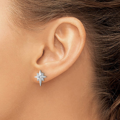 White Ice Sterling Silver Rhodium-plated Star with Diamond Post Earrings