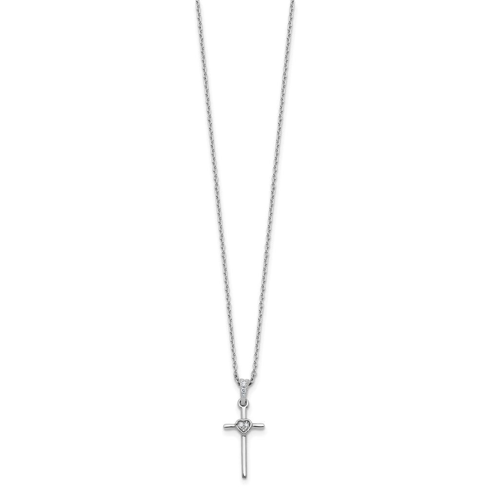 White Ice Sterling Silver Rhodium-plated 18 inch Diamond Cross and Heart Necklace plus 2 inch Extender