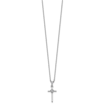 White Ice Sterling Silver Rhodium-plated 18 inch Diamond Cross and Heart Necklace plus 2 inch Extender