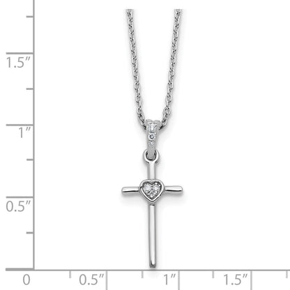 White Ice Sterling Silver Rhodium-plated 18 inch Diamond Cross and Heart Necklace plus 2 inch Extender