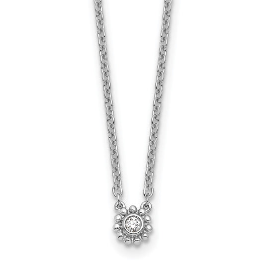 White Ice Sterling Silver Rhodium-plated 18 inch Beaded Circle with Diamond Necklace plus 2 inch Extender