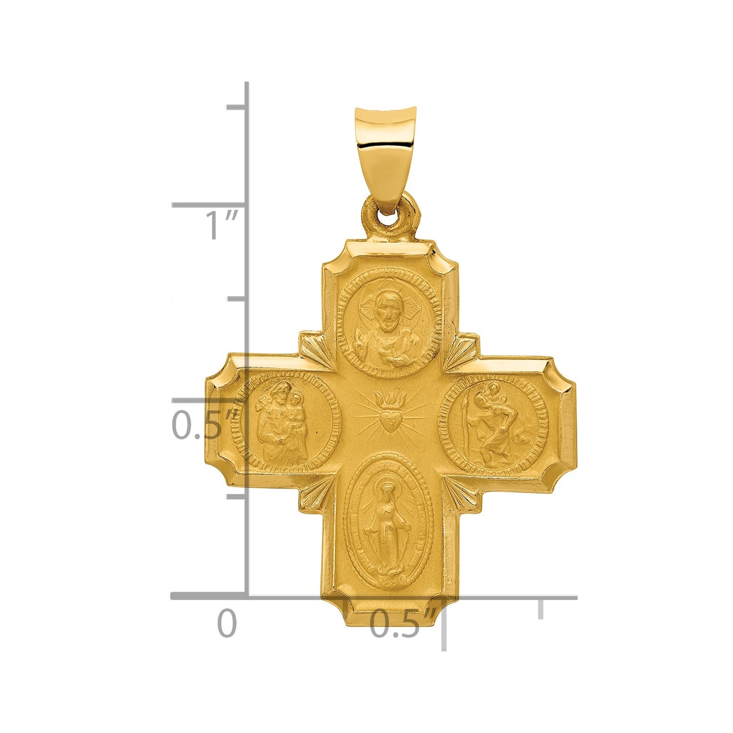 14k Four-Way Religious Medal Hollow Pendant