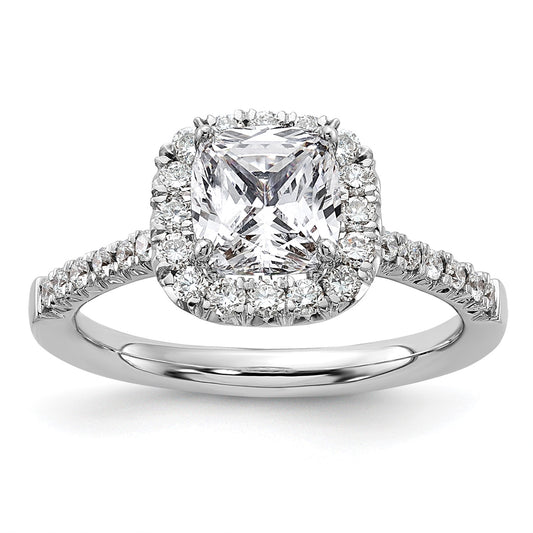 True Origin 14K White Gold 1/2 carat Lab Grown Diamond VS  D E F  Semi Mount Cushion Halo Engagement Ring