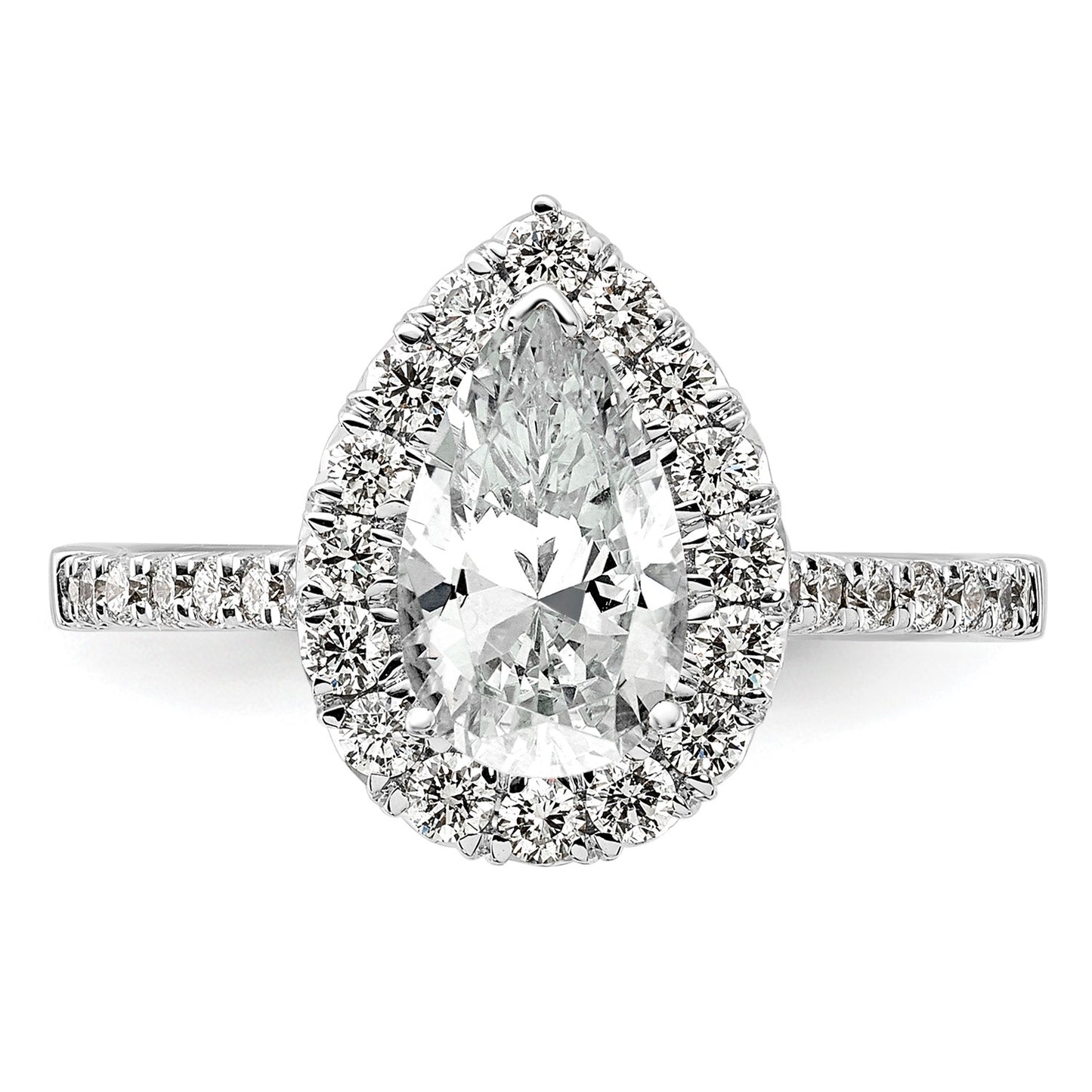 True Origin 14K White Gold 5/8 carat Lab Grown Diamond VS  D E F  Semi Mount Pear Halo Engagement Ring