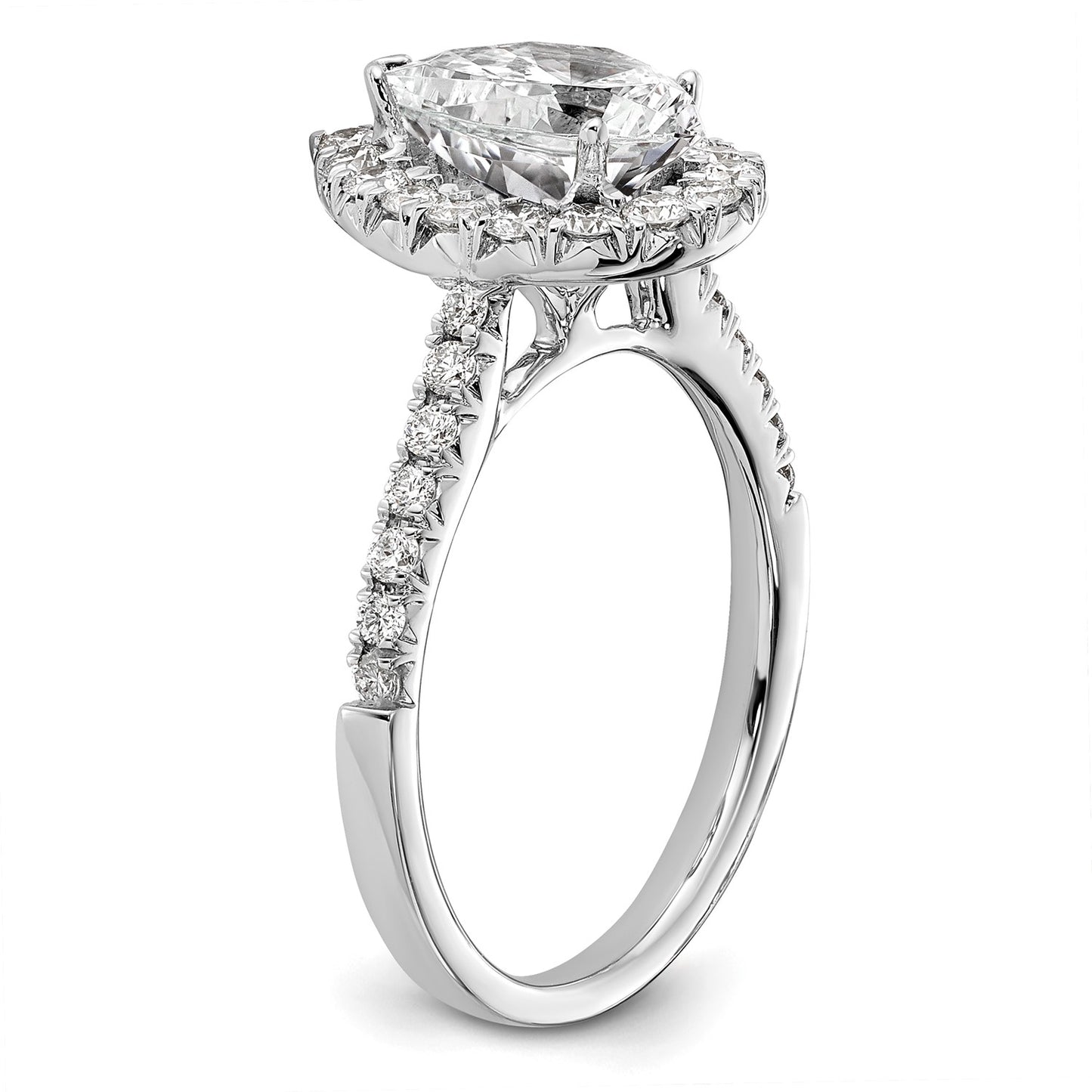 True Origin 14K White Gold 5/8 carat Lab Grown Diamond VS  D E F  Semi Mount Pear Halo Engagement Ring