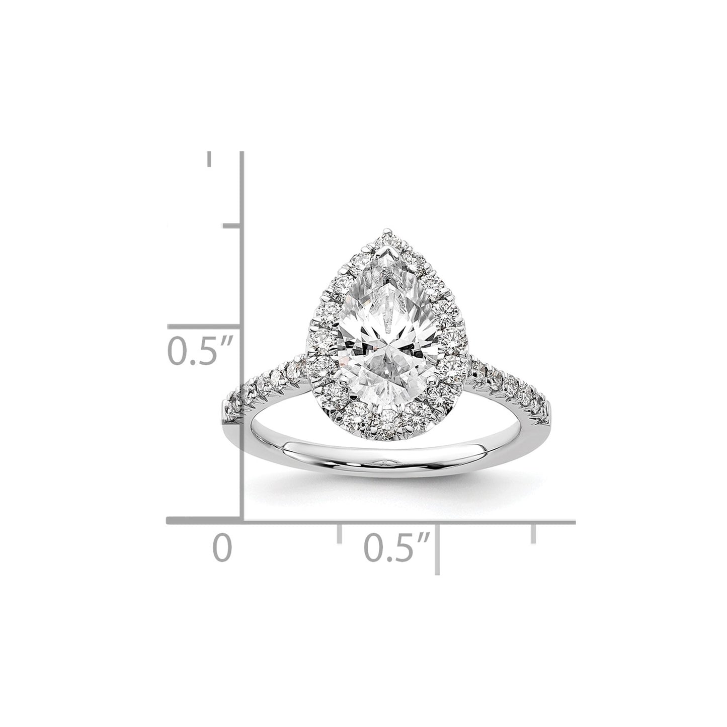 True Origin 14K White Gold 5/8 carat Lab Grown Diamond VS  D E F  Semi Mount Pear Halo Engagement Ring