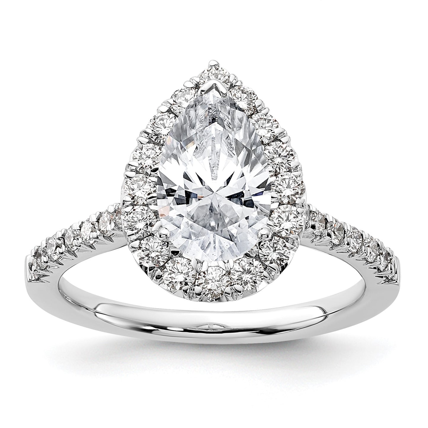 True Origin 14K White Gold 5/8 carat Lab Grown Diamond VS  D E F  Semi Mount Pear Halo Engagement Ring