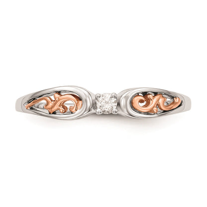 First Promise 14k White and Rose Gold Filigree 1/20 carat Round Diamond Complete Promise/Engagement Ring