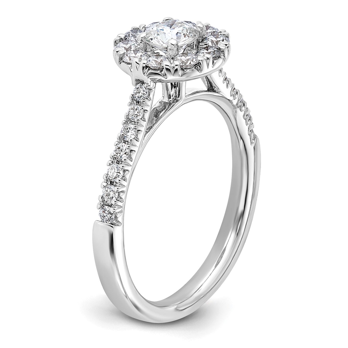 True Origin 14k White Gold 1 carat Lab Grown Diamond VS D E F Complete Fancy Halo Engagement Ring