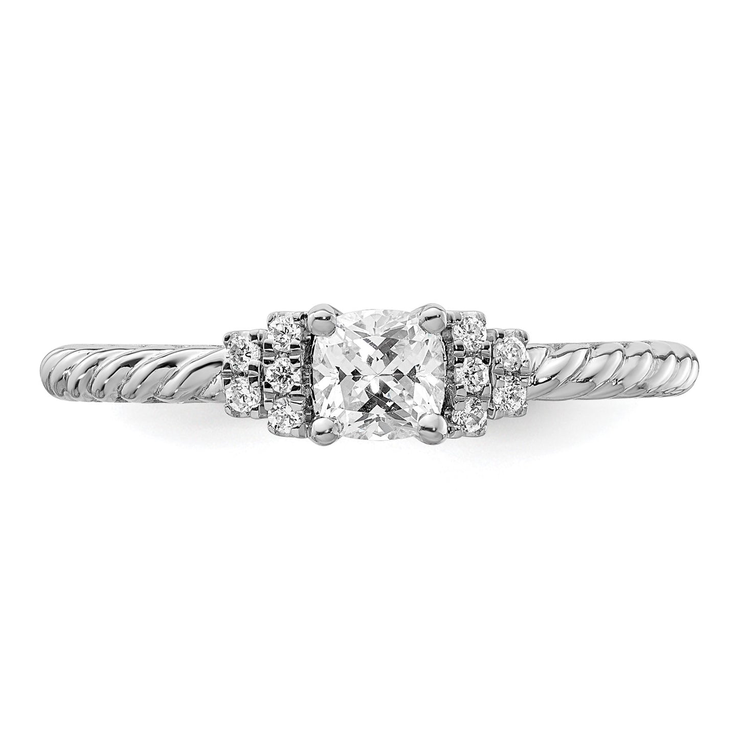 14k White Gold Cushion Ctr Diamond Complete Promise/Engagement Ring