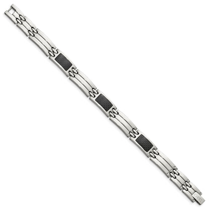 Chisel Stainless Steel Brushed and Polished with Black Carbon Fiber Inlay 8.5 inch Link Bracelet