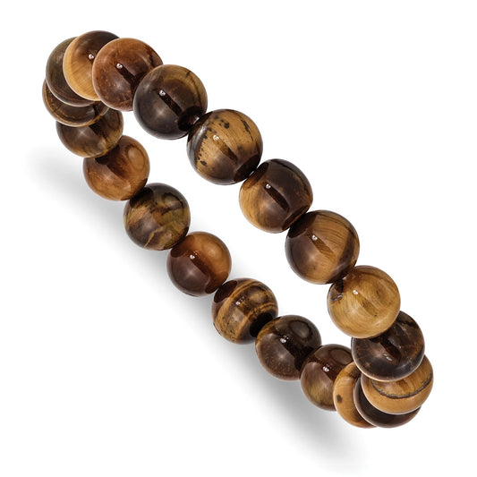 Chisel 10mm Yellow Tiger's Eye Agate Beaded Stretch Bracelet