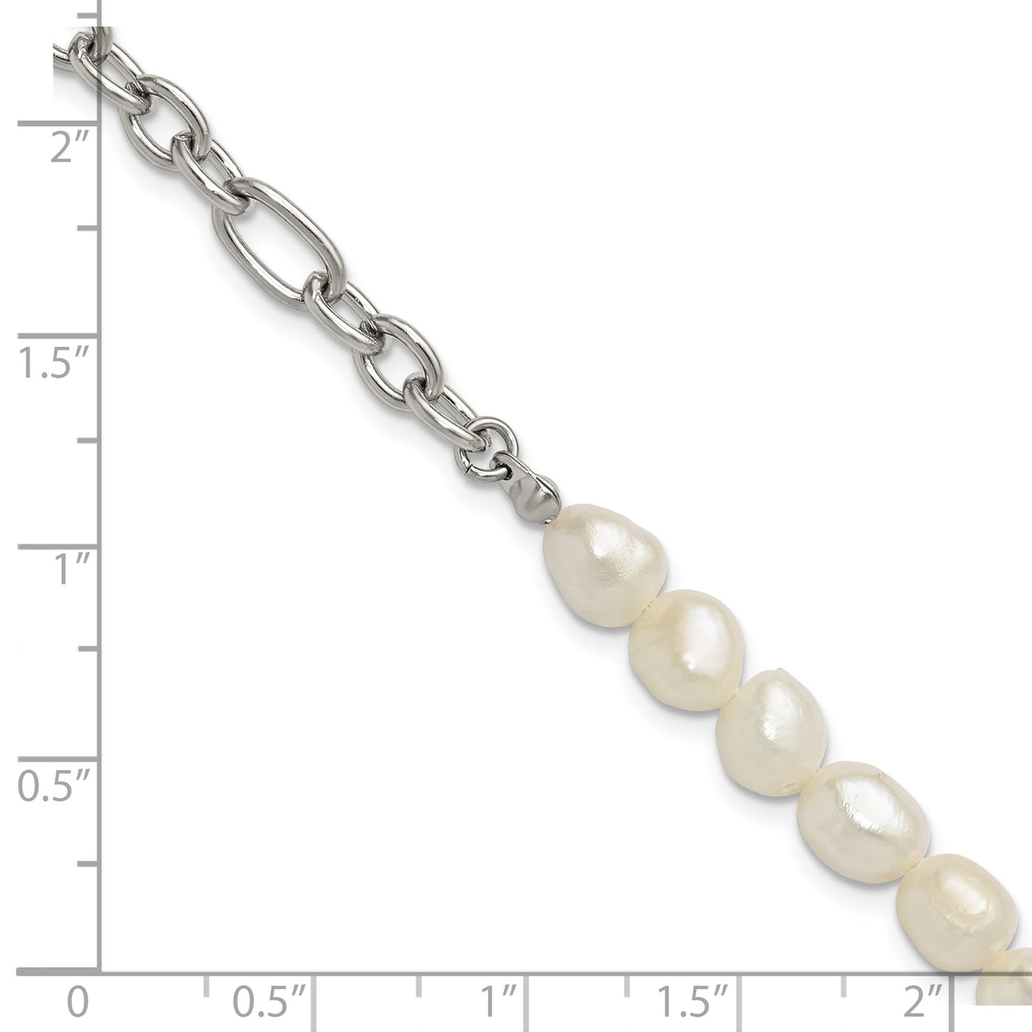 Chisel Stainless Steel Polished with Half White Freshwater Cultured Pearl 8.25 inch Bracelet