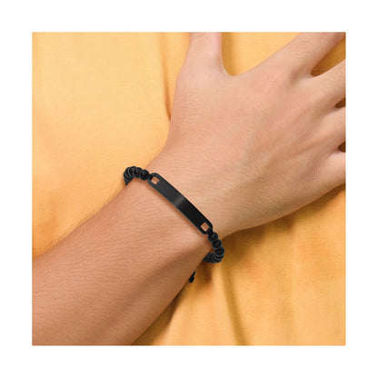 Chisel Stainless Steel Brushed Black IP-plated 6mm Beaded Black Nylon 6.25 inch to 8 inch Adjustable ID Bracelet