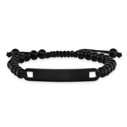 Chisel Stainless Steel Brushed Black IP-plated 6mm Beaded Black Nylon 6.25 inch to 8 inch Adjustable ID Bracelet