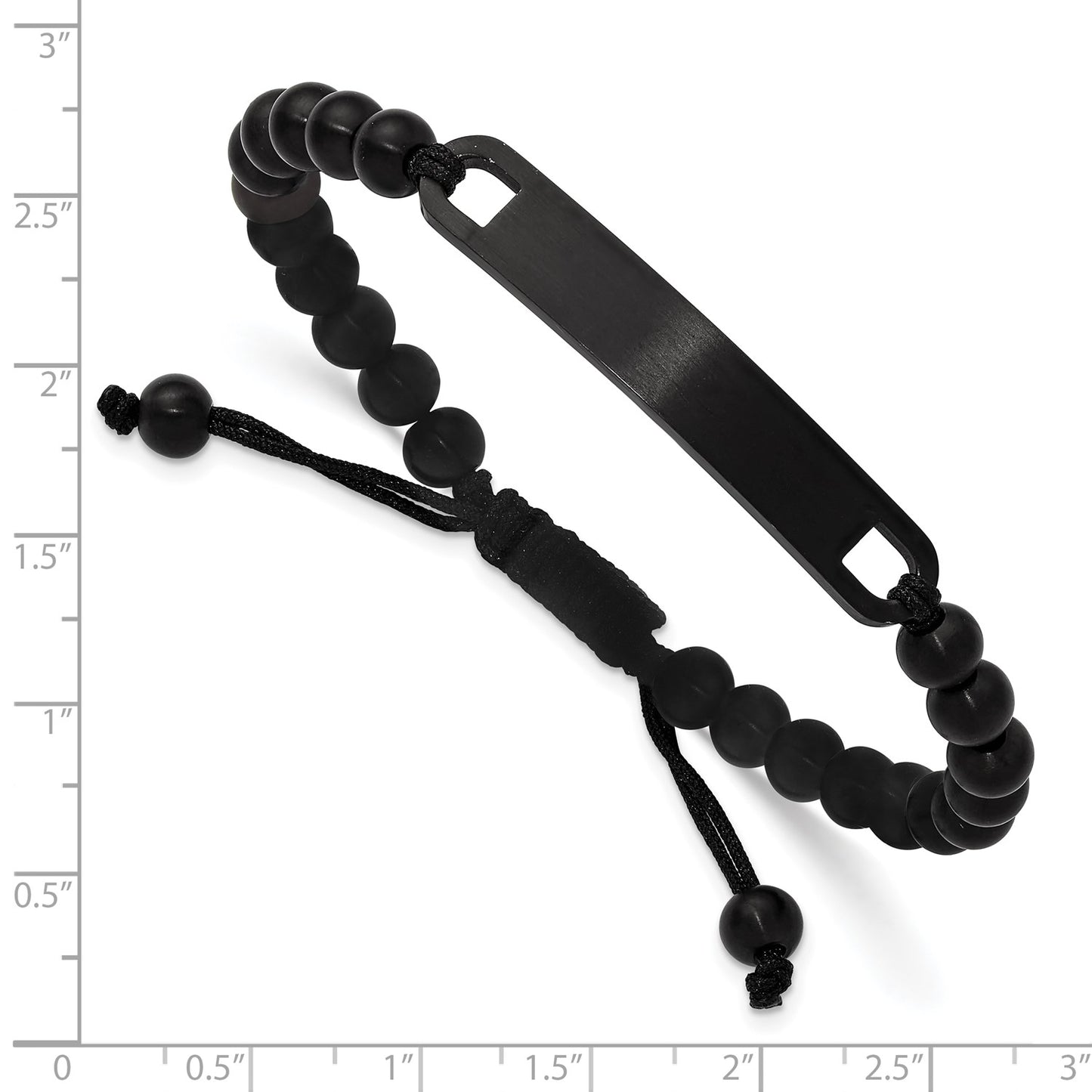 Chisel Stainless Steel Brushed Black IP-plated 6mm Beaded Black Nylon 6.25 inch to 8 inch Adjustable ID Bracelet