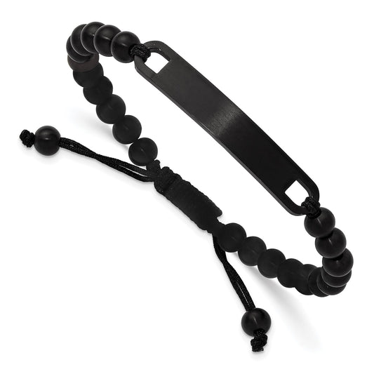 Chisel Stainless Steel Brushed Black IP-plated 6mm Beaded Black Nylon 6.25 inch to 8 inch Adjustable ID Bracelet