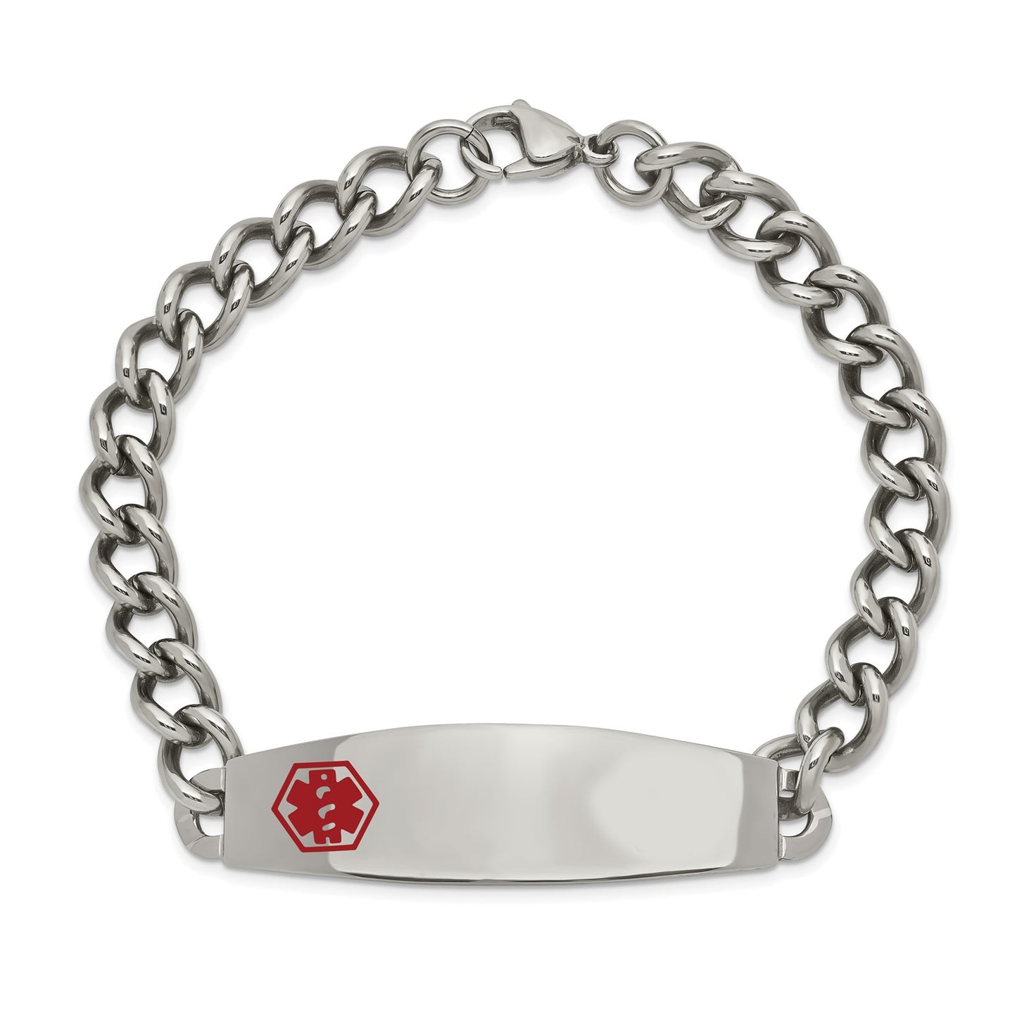 Chisel Stainless Steel Polished with Red Enamel Medical ID 8.5 inch Curb Chain Bracelet