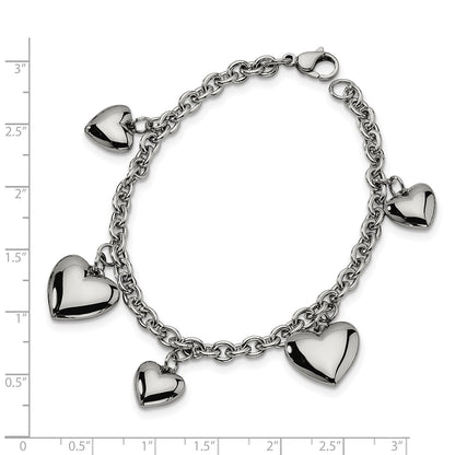 Chisel Stainless Steel Polished Hearts 8 inch Bracelet