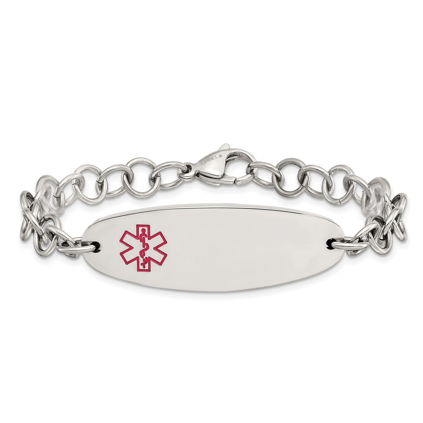 Chisel Stainless Steel Polished with Red Enamel Medical ID 7.25 inch Open Link Bracelet