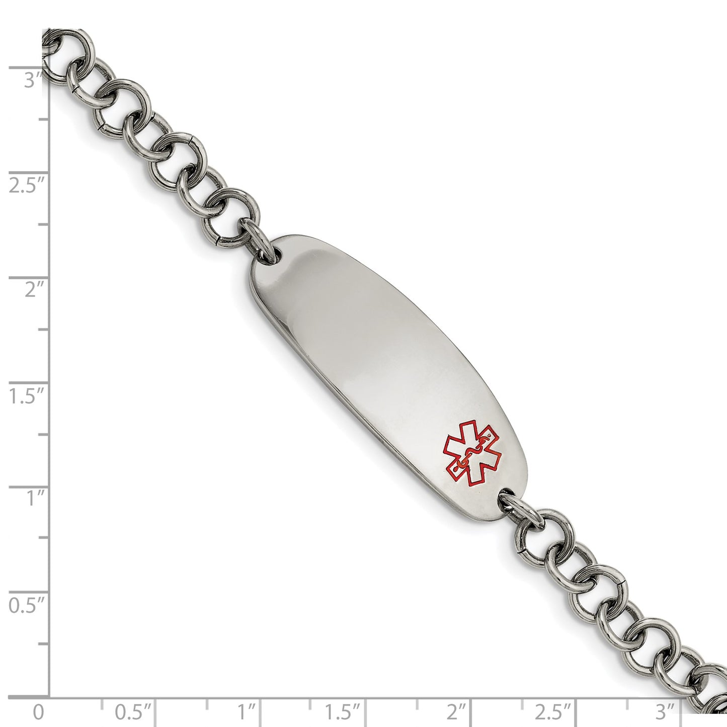 Chisel Stainless Steel Polished with Red Enamel Medical ID 7.25 inch Open Link Bracelet