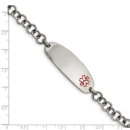 Chisel Stainless Steel Polished with Red Enamel Medical ID 7.25 inch Open Link Bracelet