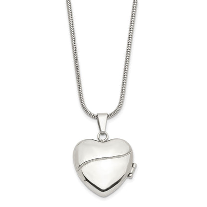 Stainless Steel Polished Heart w/CZ Magnetic Locket 20in Necklace