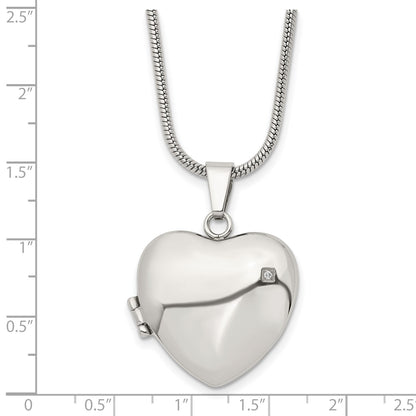 Stainless Steel Polished Heart w/CZ Magnetic Locket 20in Necklace