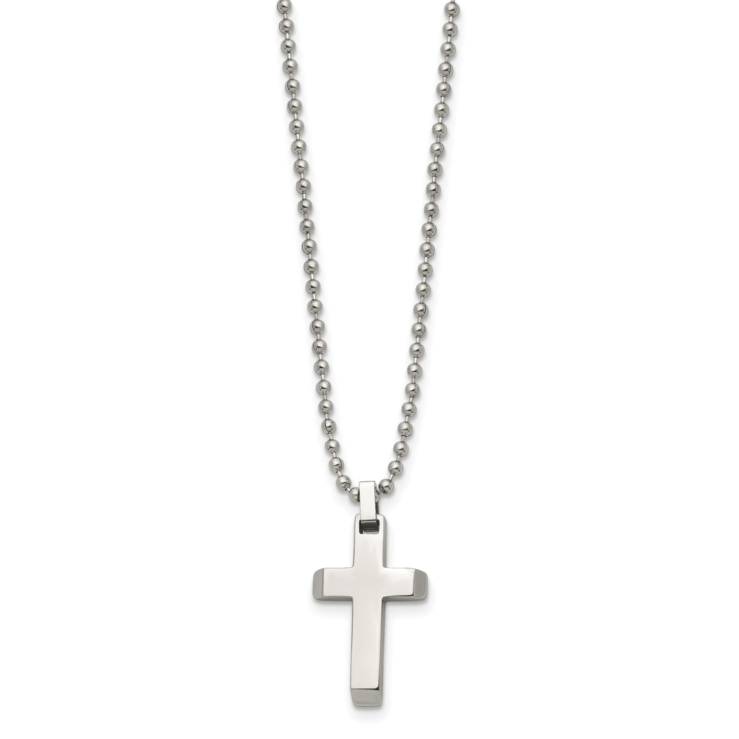 Chisel Stainless Steel Polished Cross Pendant on a 20 inch Ball Chain Necklace