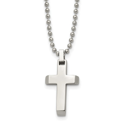 Chisel Stainless Steel Polished Cross Pendant on a 20 inch Ball Chain Necklace