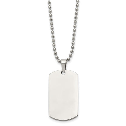 Chisel Stainless Steel Brushed and Polished Rounded Edge 2mm Dog Tag on a 24 inch Ball Chain Necklace