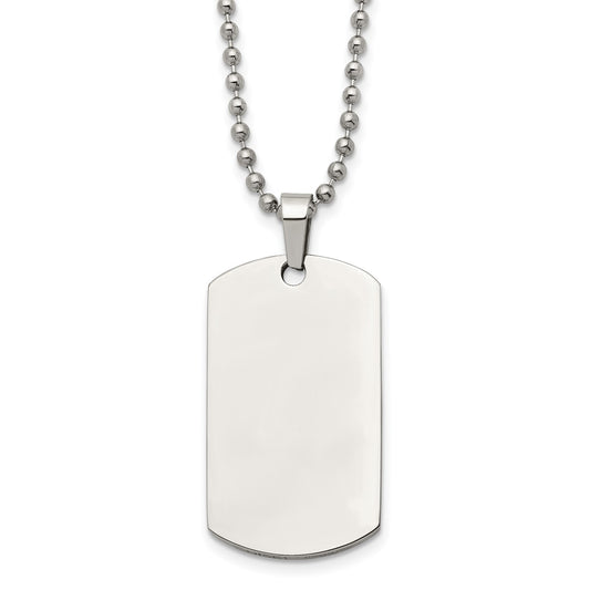 Chisel Stainless Steel Brushed and Polished Rounded Edge 2mm Dog Tag on a 24 inch Ball Chain Necklace