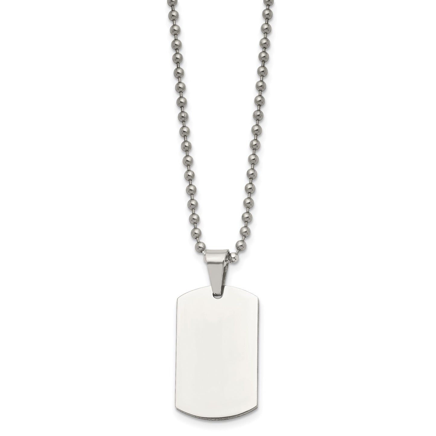 Chisel Stainless Steel Brushed and Polished 2mm Reversible Dog Tag on a 24 inch Ball Chain Necklace