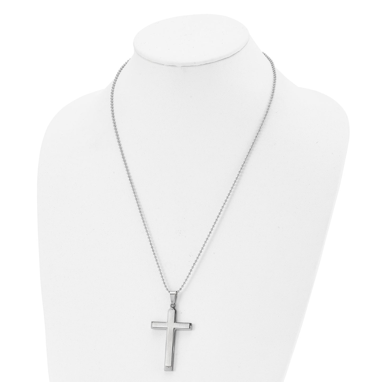 Chisel Stainless Steel Brushed and Polished Layered Cross Pendant on a 22 inch Ball Chain Necklace