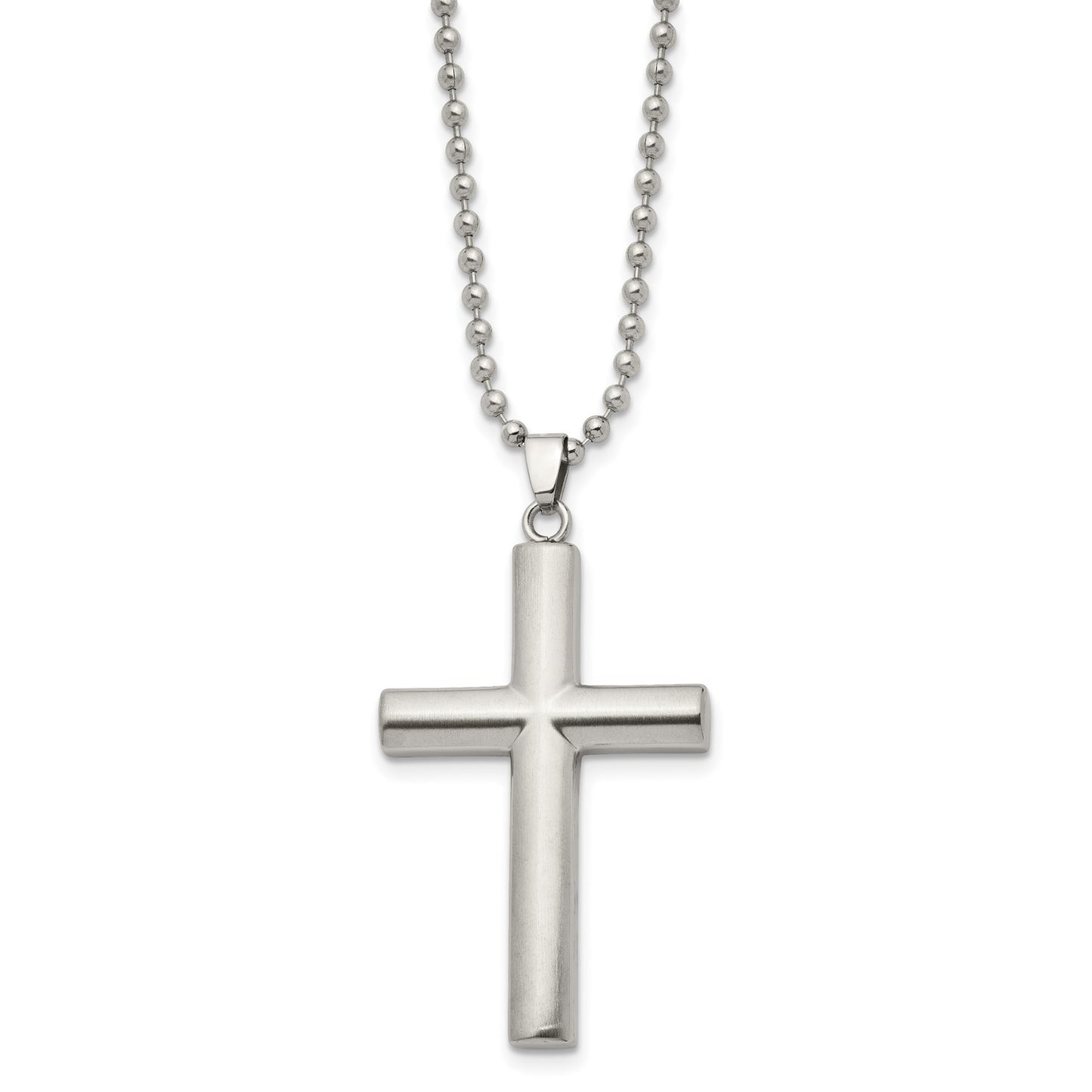 Chisel Stainless Steel Brushed and Polished Cross Pendant on a 22 inch Ball Chain Necklace