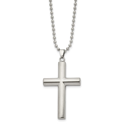 Chisel Stainless Steel Brushed and Polished Cross Pendant on a 22 inch Ball Chain Necklace