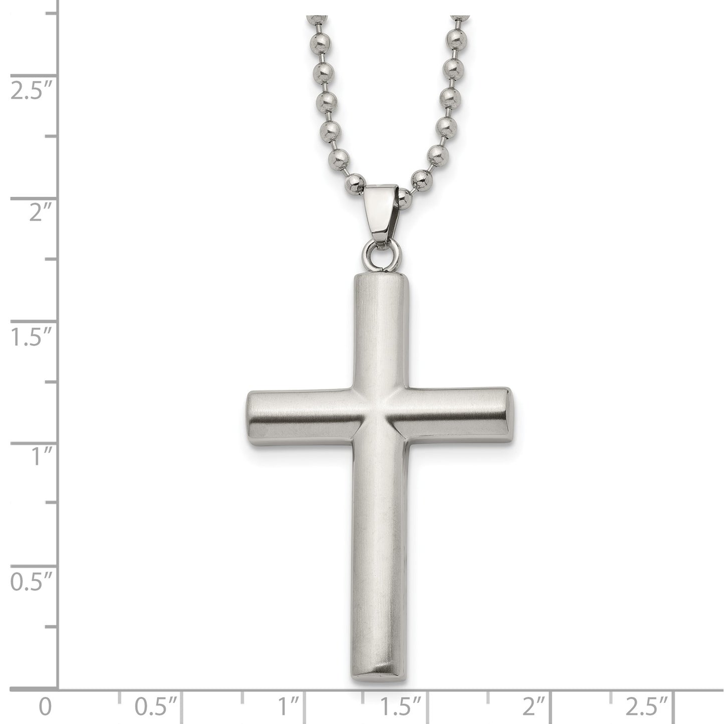 Chisel Stainless Steel Brushed and Polished Cross Pendant on a 22 inch Ball Chain Necklace