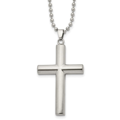 Chisel Stainless Steel Brushed and Polished Cross Pendant on a 22 inch Ball Chain Necklace