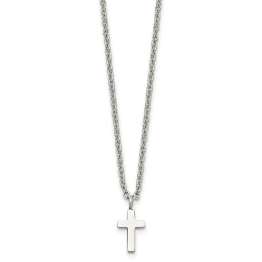 Chisel Stainless Steel Polished 11mm Cross Pendant on an 18 inch Cable Chain Necklace